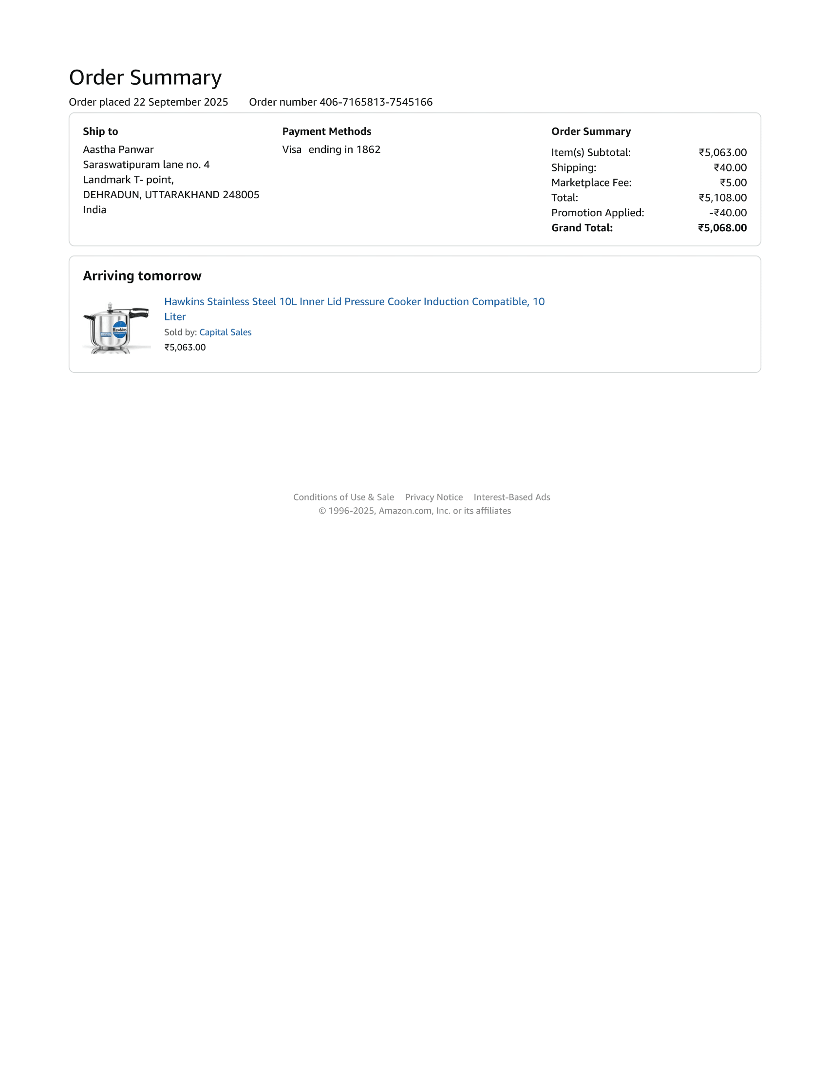 Purchased item